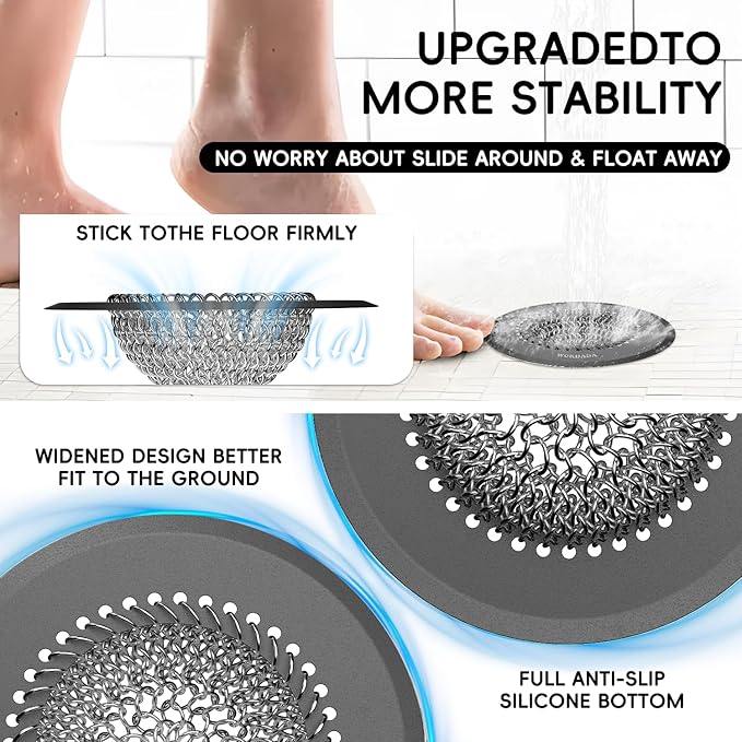 Bathtub Drain Hair Catcher: Fast Drainage Shower Version, Reversible 304 Stainless Steel Protector. Fits Pop-Up & Regular Bathroom Drains (Dark Gray)