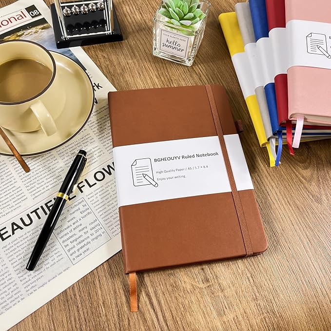 Notebook Journal, College Ruled Notebook Lined A5 160 Pages,Hard Cover Journals for Writing, Notebooks for Work Office School Women Men,5.7 inches x 8.4 inches(Brown)