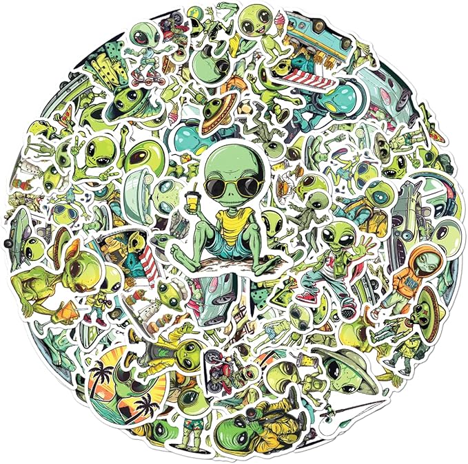 Funny Alien Lifestyle Stickers Pack 50Pcs Cool Vinyl Decals for Laptop Water Bottle Scrapbook Phone Notebook Teens Students Quirky Aesthetic Art Hat Skateboard Bottles