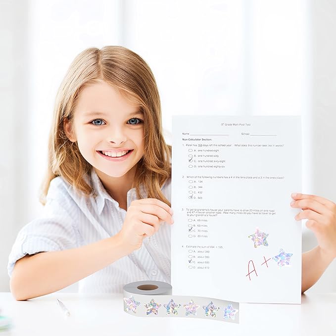 500 PCS Holographic Silvery Star Stickers, Self Adhesive Metallic Glitter Foil Stickers Reflective Star Stickers Reward Behavior Chart Labels for Kids Students Teachers Supplies