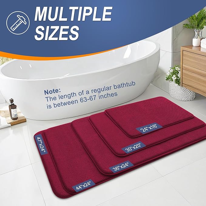 OLANLY Thick Memory Foam Bath Mat Rug 59x20, Extra Soft Absorbent Bathroom Rug, Quick Dry Bath Mats, Non-Slip, Machine Washable Carpet for Bathroom, Tub and Shower, Home Decor Accessories, Burgundy