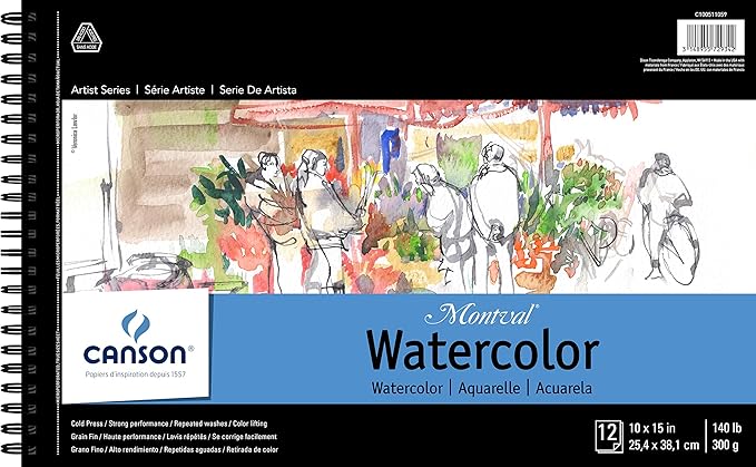 Canson Artist Series Montval Watercolor Paper, Wirebound Pad, 10x15 inches, 12 Sheets (140lb/300g) - Artist Paper for Adults and Students - Watercolors, Mixed Media, Markers and Art Journaling