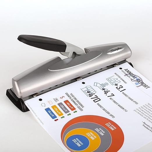 Swingline Hole Punch, Desktop Hole Puncher, 12 Sheet Punch Capacity, 2-3 Holes, Adjustable, LightTouch, Black/Silver (74026)