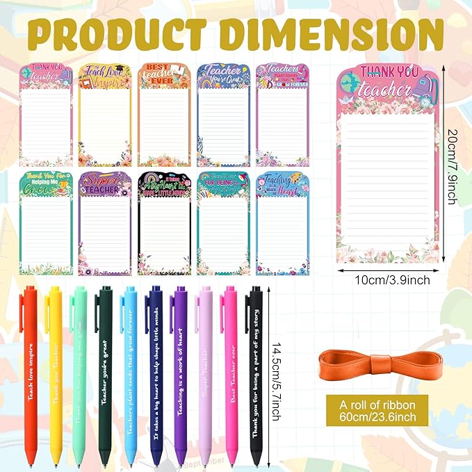 Tellingyou 30 Pcs Teacher Appreciation Gifts Teacher Notepads with Pen Floral Teacher Sticky Notes Teacher Memo Pads Bulk to Do List for Teacher's Day Birthday School Office Back to School Present