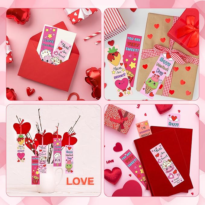 75Pcs Valentine’s Day Color Your Own Bookmarks Desserts Theme DIY Coloring Blank Bookmark Classroom Art Craft Supplies for Teachers Students Valentines Party Gift Supplies Reward Goodie Fillers