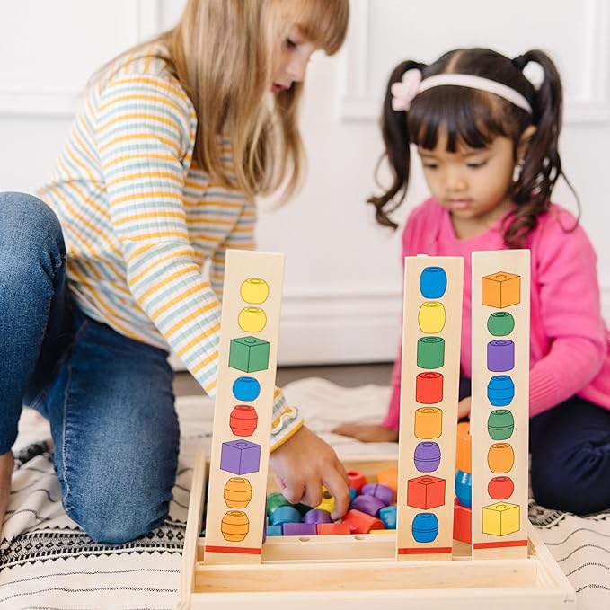 Melissa & Doug Bead Sequencing Set with 46 Wooden Beads and 5 Double-Sided Pattern Boards