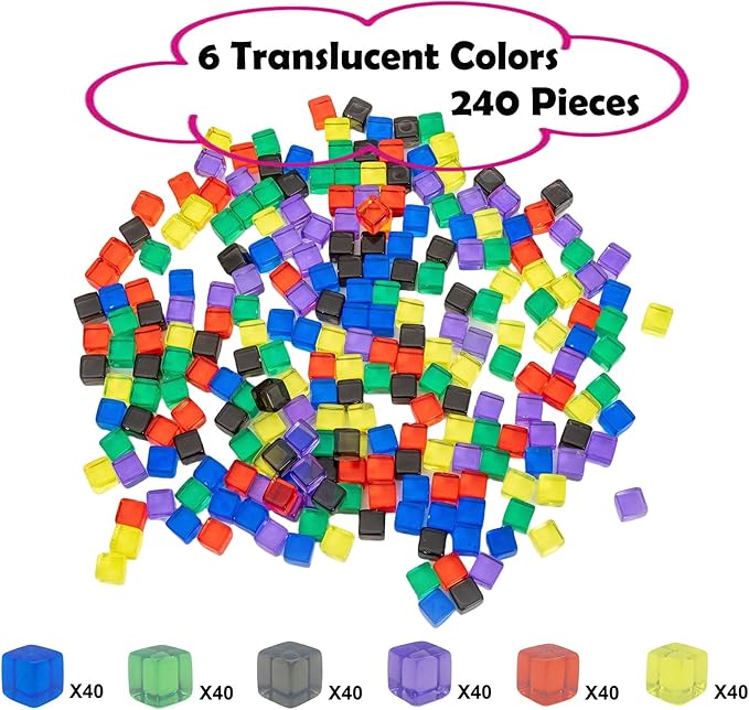 240 Pieces Centimeter Cubes, Counting/Sorting Toy,Plastic Math Cubes,Early Development Activity Games with Portable Box(Translucent,6 Colors)