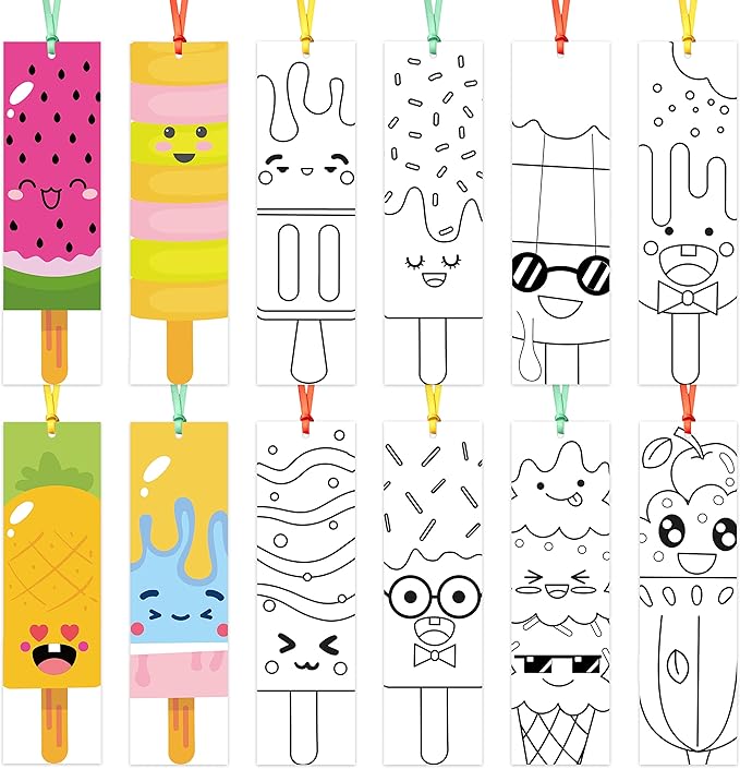 150Pcs Ice Cream Color Your Own Bookmarks for Kids Summer Ice Cream Theme DIY Coloring Blank Bookmark Classroom Art Craft Supplies for Teachers Students Birthday Gift Party Reward Goodie Fillers
