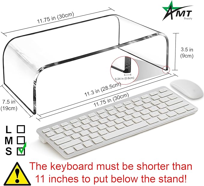 AMT Premium Acrylic Clear Monitor Riser Laptop/PC/Multimedia Monitor Stand for Home Office