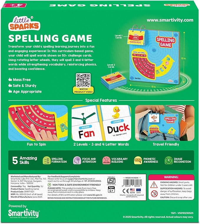 Smartivity Spelling Game Learning Toy for Kids 4-8 Years Old,50+ Picture Cards,Birthday Gift,Educational Word&Vocabulary Building Toy with Rotating Letter Wheels