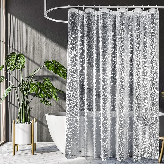 UFRIDAY Clear Shower Curtain 48 x 72 inches,3D Cobblestone Stall Shower Curtain Liner for Bathroom Water Repellent EVA Plastic Shower Liners with 2 Big Heavy Magnets
