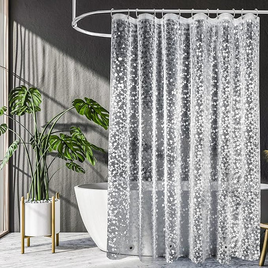 UFRIDAY Long Shower Curtain Liner 72 x 78 Inch, Thick EVA Waterproof Weighted Shower Curtain for Bathroom Heavy Duty with 3 Big Bottom Magnets,Clear, 3D Cobblestone