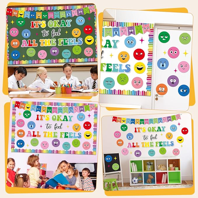 Feeling Bulletin Board Set Mental Health Classroom Decorations Growth Mindset Back to School Wall Art Decor Emotion Cutouts Feeling Chart for Kid Teacher School Counselor Therapy Calm Corner Supplies