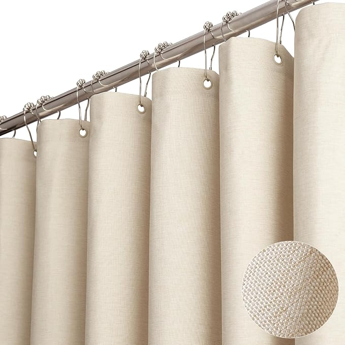BTTN W60xH72 Stall Shower Curtain, 60 Inch Wide Linen Textured Heavy Duty Cloth Shower Curtain Set with 10 Plastic Hooks, Narrow Luxury Waterproof Fabric Shower Curtains for Bathroom, Beige/Cream