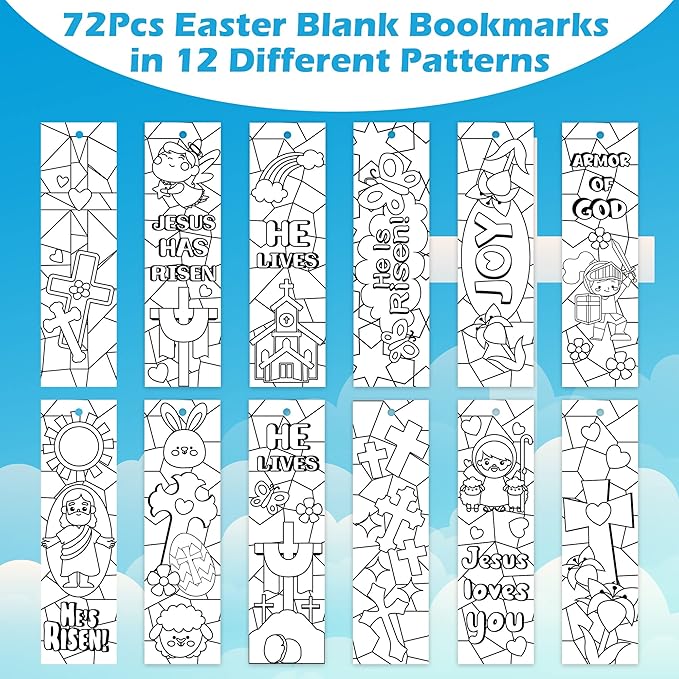 75Pcs He is Risen Color Your Own Bookmarks Easter Bunny DIY Coloring Blank Bookmark Jesus Resurrection Classroom Art Craft Supplies for Teachers Students Spring Party Religious Reward Goodie Fillers