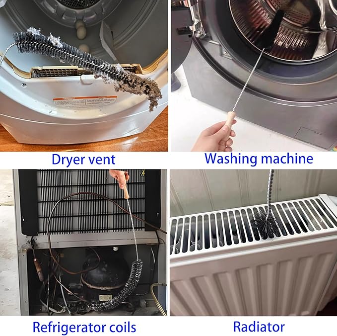 Dryer Vent Cleaner Kit, 3-Size Flexible Dryer Vent Brush Set with 2 Crevice Brushes, 17" 28" 47" Lint Trap Cleaning Tool for Dryer Vents, Refrigerator Coils, Radiator & Home Cleaning Essentials