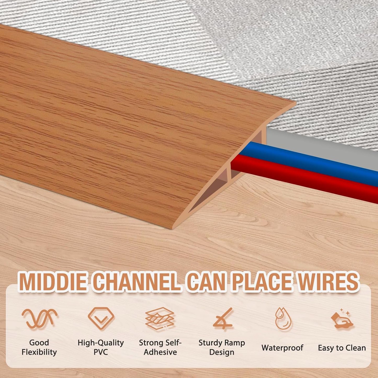 Floor Transition Strip Self Adhesive Vinyl Door Threshold for Doorways Carpet Edging Trim Overlap Edge Reducer for Laminate Floor, Carpet, Tile (Yellow Oak Grain, 2/5" to 3/5", 10Ft)