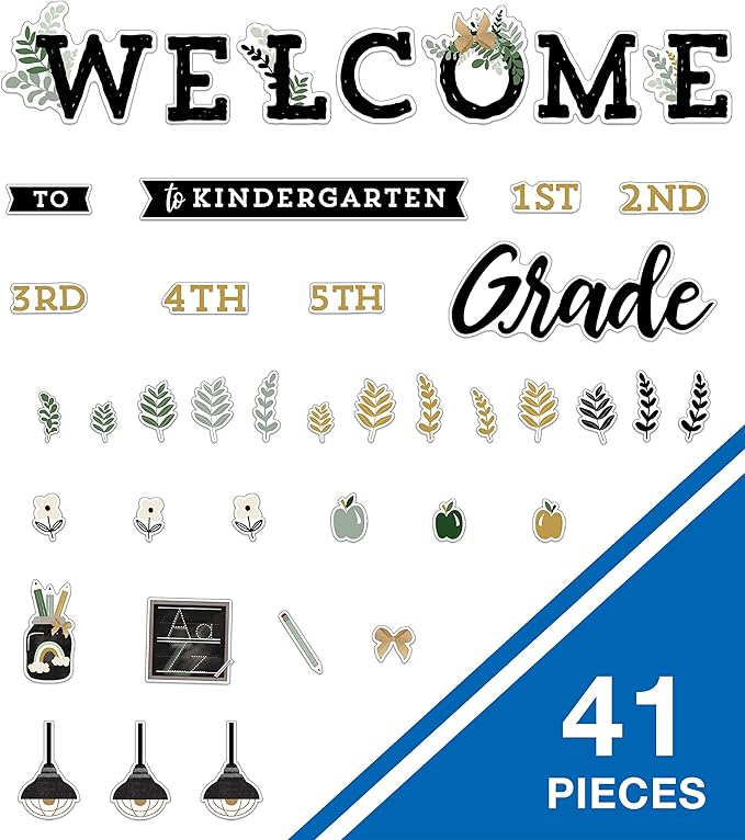 Carson Dellosa 41PC Farmhouse Decor, Welcome to Kindergarten - 5th Grade Back to School Decorations for Bulletin Board and Chalkboard, Rustic Teacher Supplies and Classroom Must Haves