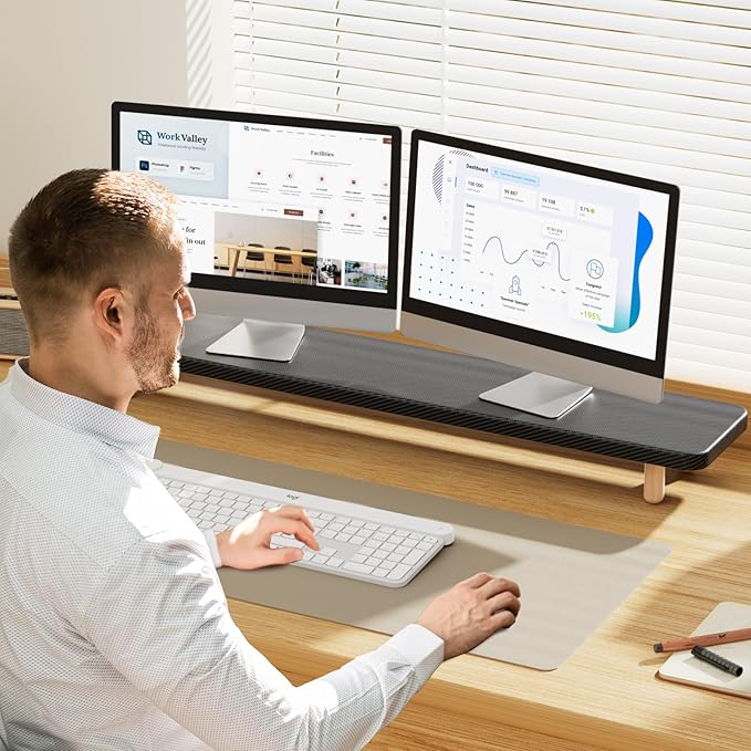 Dual Monitor Stand Riser, 39 Inch Extra Long Wooden Desktop Monitor Riser with Storage for 2 Monitors Ultra Strong Desk Shelf Organizer Riser Ergonomic for 2 Screens/Laptop/PC/TV/Printer, Large, Black