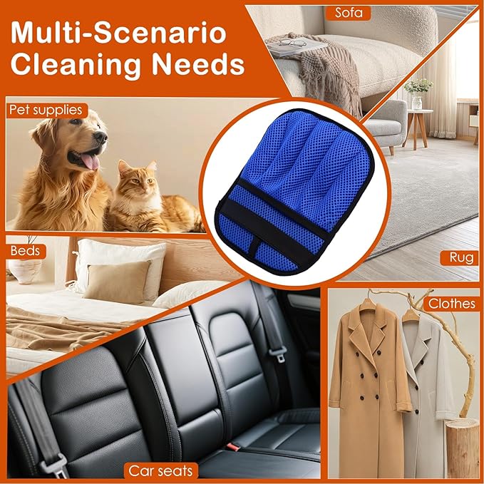 2Pcs Pet Hair Removal Gloves for Cats & Dogs: Upgraded Five-Finger Electrostatic Magic Brush | Reusable Pet Fur Remover Glove for Laundry, Couch, Carpet, Car Seats, Furniture & Clothing (Blue)