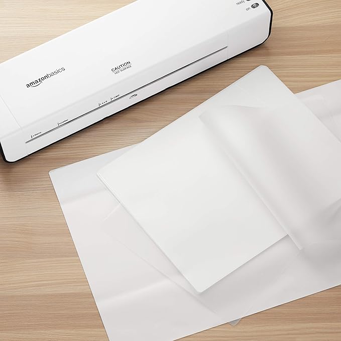 Amazon Basics Clear Thermal Laminating Plastic Paper Laminator Sheets, 9 x 11.5-Inch, 50-Pack, 2.8mil