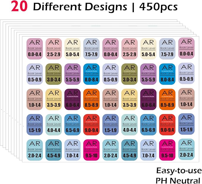 Genre Book Spine Labels for Library | Classroom Library Classification Stickers 450pcs | AR Reading Level