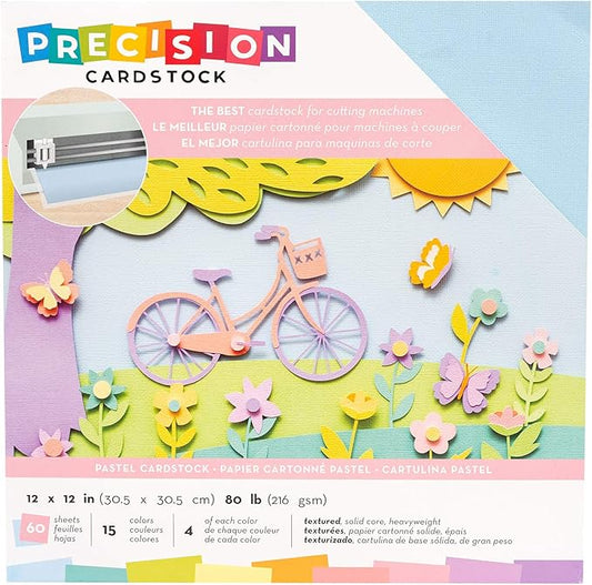American Crafts Precision Cardstock Pack 80lb 12"X12" 60/Pkg-Pastel/Textured