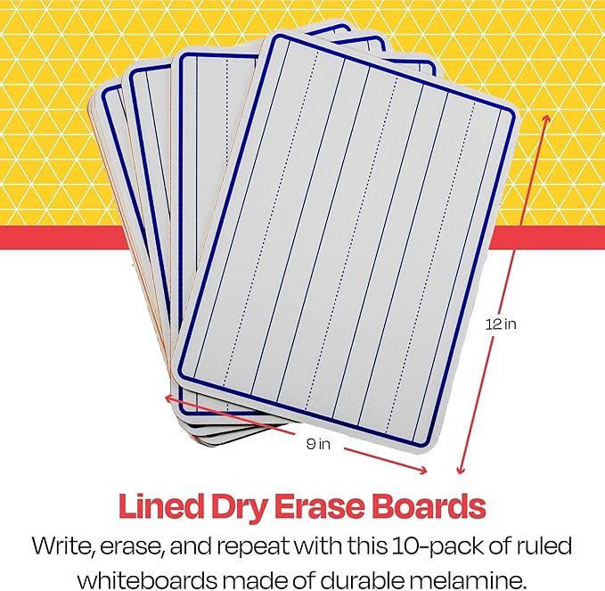 School Smart Lined Dry Erase Boards, 9 x 12 Inches, Pack of 10