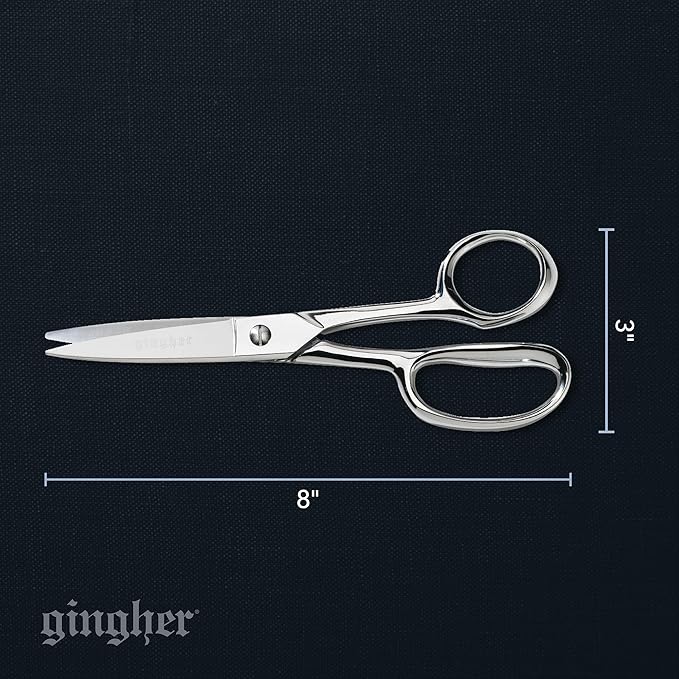Gingher Utility Shears with Protective Sheath - 8" Stainless Steel Fabric Scissors - Blunt-Tip Knife Edge Fabric Shears - Silver