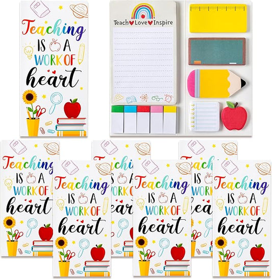 Xqumoi 6 Pack Teaching is A Work of Heart Sticky Notes Set - Ruler Blackboard Pencil Apple Shape Self-Stick Note Pads Teacher Appreciation Gift Writing Memo Pads Page Marker School Office Supplies