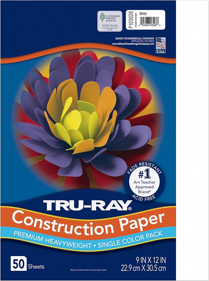 Tru-Ray® Construction Paper, 50% Recycled, 9" x 12", White, 50 Sheets/Pack, Case of 50 Packs, 2500 Sheets Total