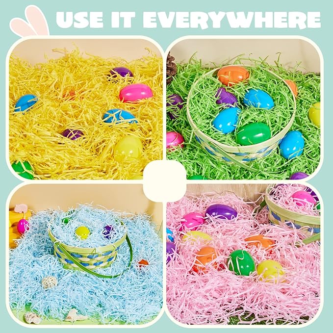 JOYIN 2.25 LB Multicolor Rainbow Easter Grass Recyclable Paper Shred Gift Wrap Crinkle Filler(Pink, Yellow, Sky Blue, and Green) for Easter Hunt Decor, Basket Stuffers, Wedding Party Favor(36 oz)