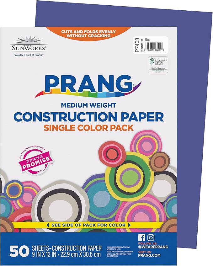 SunWorks 7403 Construction Paper, 9" x 12", 50 Sheets/Pack, Blue