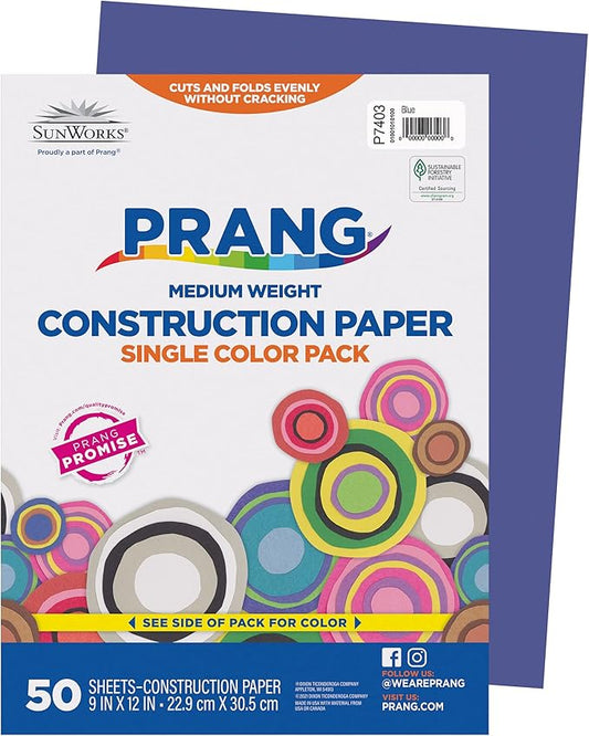 SunWorks 7403 Construction Paper, 9" x 12", 50 Sheets/Pack, Blue