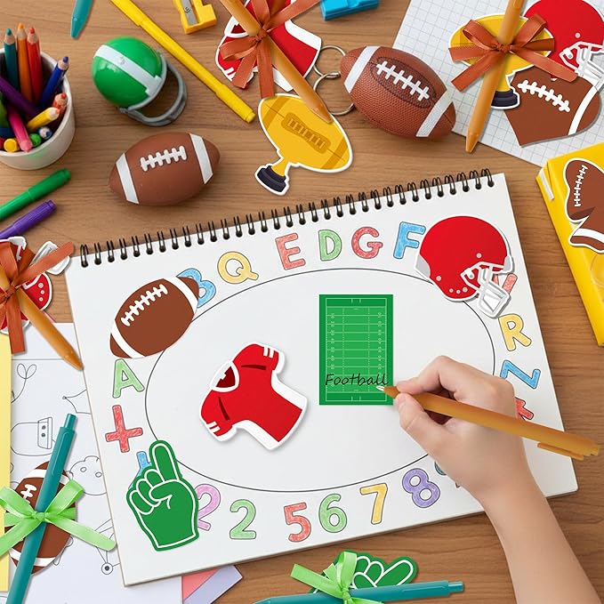 Football Sticky Note Pads - Football Game Day Bright Colors Super Sticky Note Pads Ribbons Ballpoint Pens Sticking Power Page Markers Strong Adhesive Semester School Supplies Clean Removal