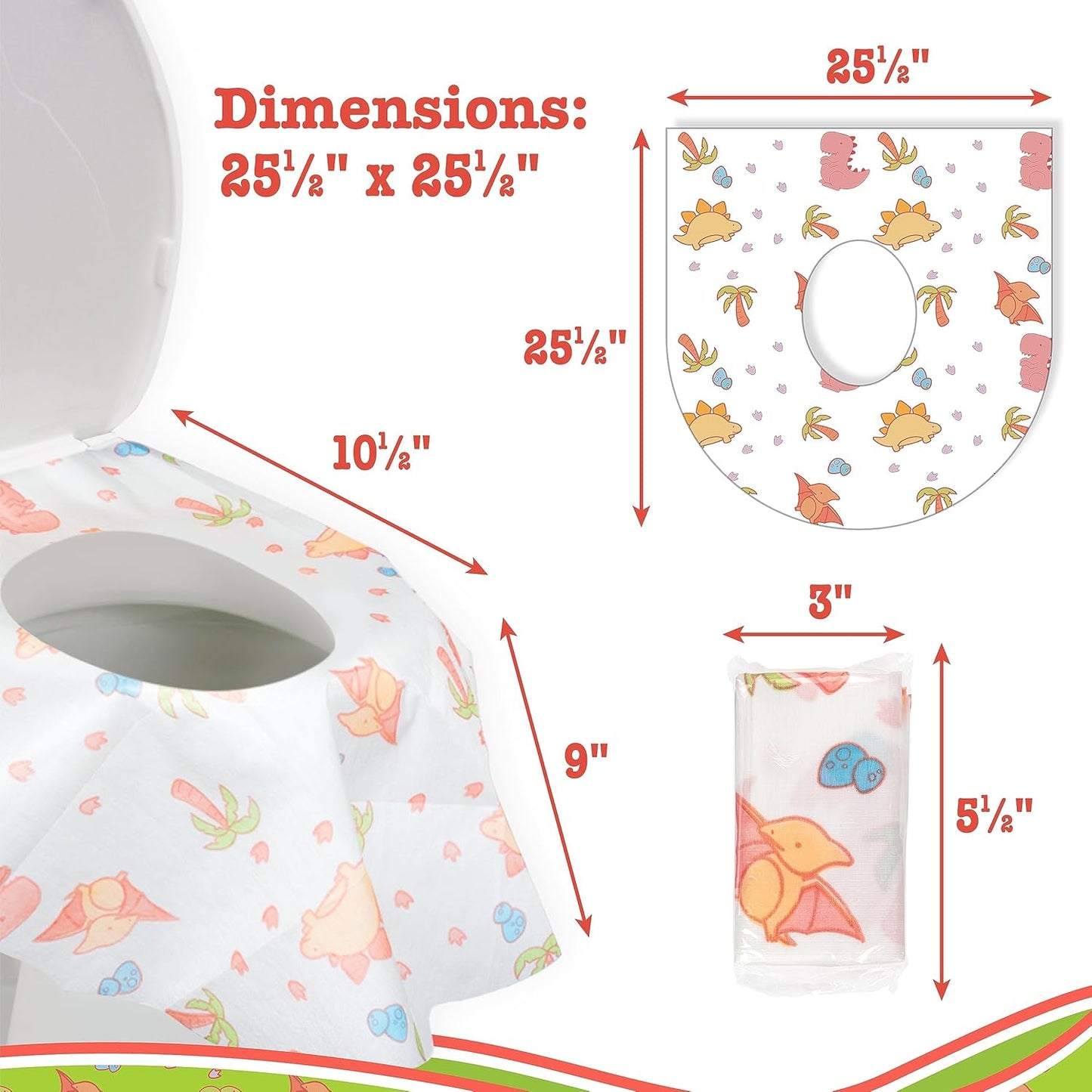 Toilet Seat Covers Disposable (20 pk, Dinosaurs) - XL Waterproof Toilet Cover for Toddlers, Kids & Adults - Portable & Individually Wrapped for Travel, Potty Training, Public Restrooms