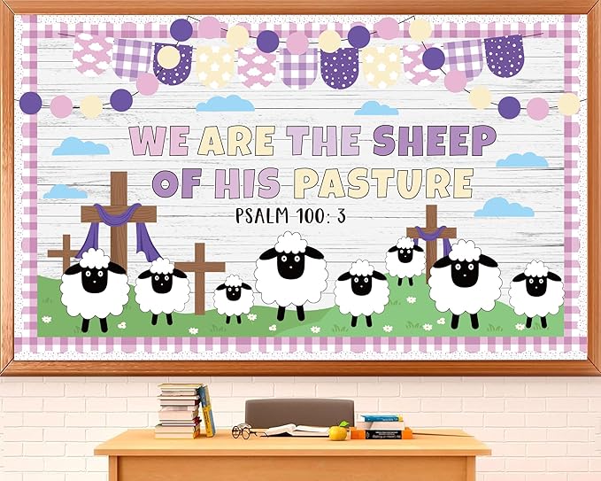 Easter Bulletin Board Decorations Christian Religious Classroom Bulletin Board Set Christian Sheep Cross We are The Sheep of His Pasture Cutouts for Spring School Sunday Home Church Wall Door