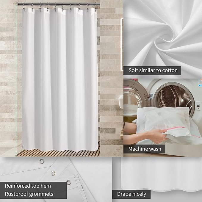 ALYVIA SPRING Stall Fabric Shower Curtain Liner Waterproof - 60" x 72", Soft & Lightweight Stall Size Shower Curtain with Magnets, Machine Washable - 60x72, White