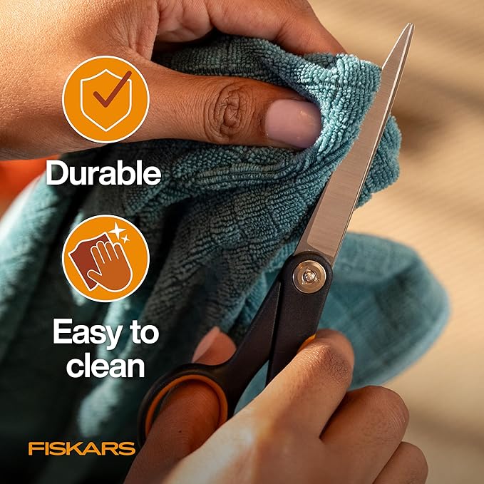 Fiskars Pet, Dog & Cat Grooming Scissors, Precision Stainless Steel Blades & SoftGrip Handle, Cat and Dog Supplies, 6.75”, Orange/Black, Trimming Scissors