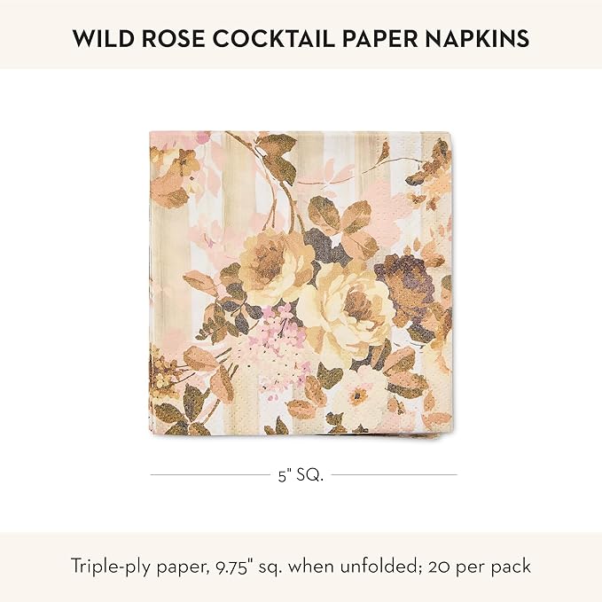 MACKENZIE-CHILDS Pack of 20 Cocktail Paper Napkins, Decorative Napkins for Parties, Wild Rose