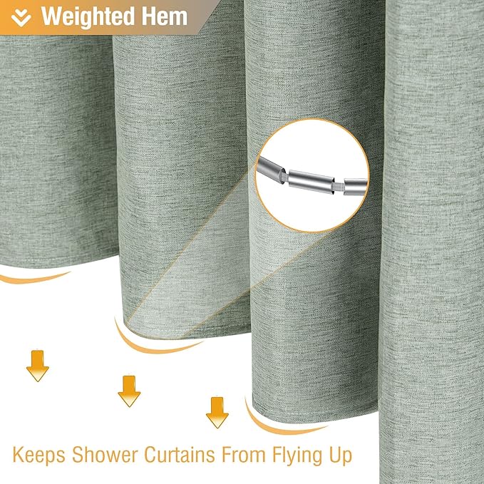 BTTN Sage Green Shower Curtain, Linen Textured Heavy Duty Thick Fabric Shower Curtain Set with 12 Plastic Hooks, Machine Washable, Hotel Spa Luxury Decorative Curtains for Bathroom Showers, 72x72