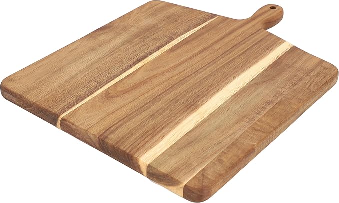Elama 13 Inch Square with Handle Thick Acacia Wood Butcher Block – Heavy-Duty Cutting and Serving Board for Meat, Cheese, and Vegetables (13 Inch Square with Handle)