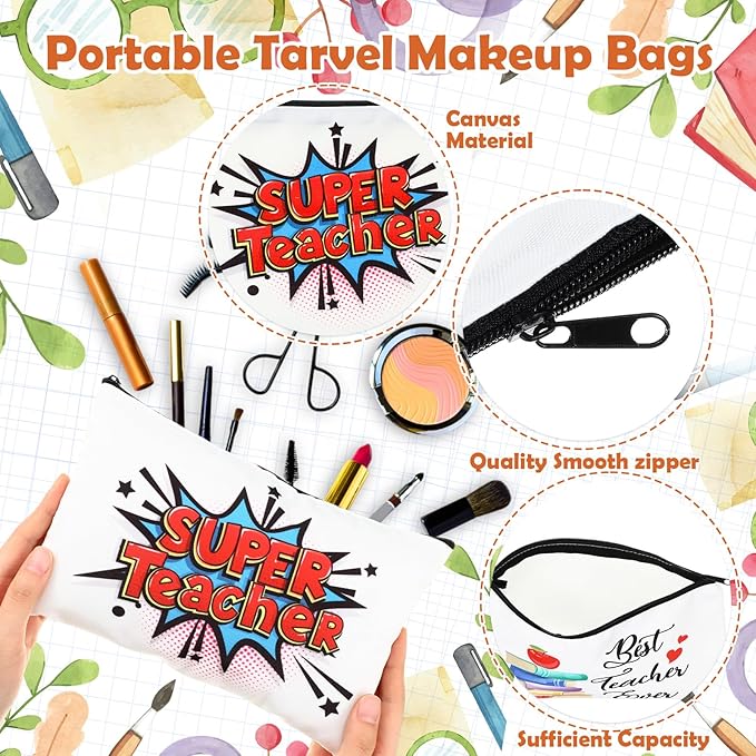 50 Pcs Teacher Appreciation Gift for Women 24 oz Thank You Plastic Tumbler with Inspirational Notepads Ballpoint Pens Makeup Bag Keychain Xmas Gifts for Principals Professors Staff