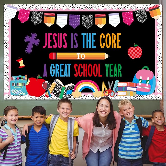 Back to School Bulletin Board Decorations Jesus Welcome Back Classroom Decoration Christian Bulletin Board Set Religious Bible Cutouts for School Office Chalkboard Wall Door Decor Supplies
