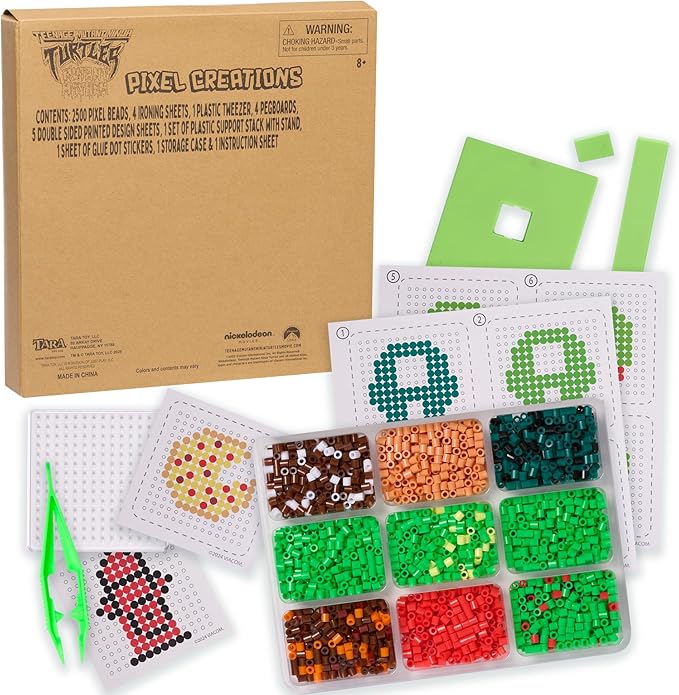 TMNT Pixel Creations Bead Kit Teenage Mutant Ninja Turtles Craft Set with 2500 Beads, Pegboards & Templates Ideal for Birthday Gifts & Screen-Free Play DIY Art Activity for Kids Ages 6+