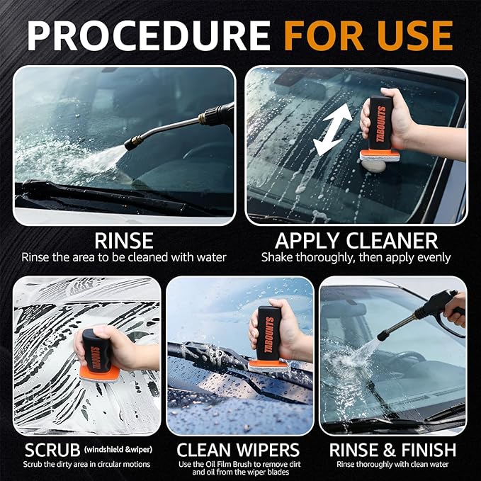 Automotive Oil Film Cleaning Brush, Glass Oil Film Remover for Car Windshields and Windows, Removes Oil Film & Smudges, Helps Improve Glass Clarity for Safer Driving