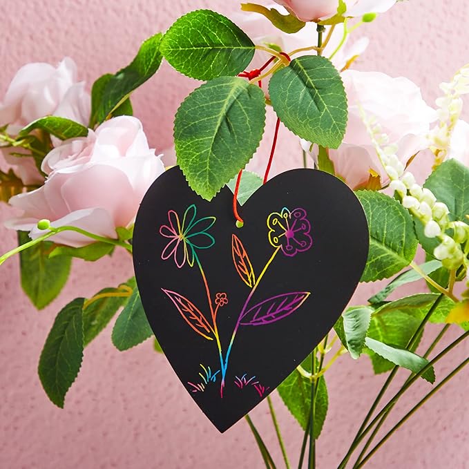 JOYIN 36 Packs Valentines Day Gifts Cards for Kids Magic Color Scratch Heart Rainbow Scratch Paper Heart Valentine Crafts and Art for Kids Classroom Exchange Create Rainbow Art Without Ink