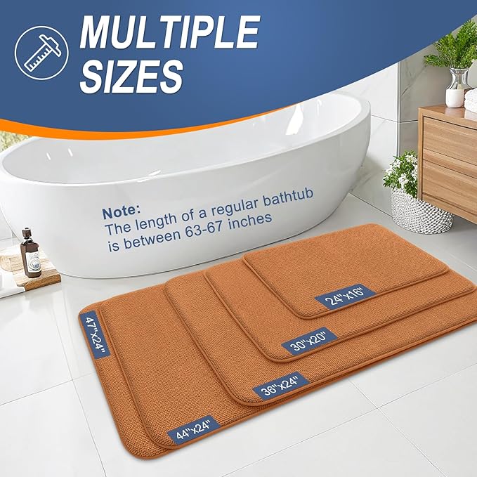 OLANLY Thick Memory Foam Bath Mat Rug 44x24, Extra Soft Absorbent Bathroom Rug, Quick Dry Bath Mats, Non-Slip, Machine Washable Carpet for Bathroom, Tub and Shower, Home Decor Accessories, Clay
