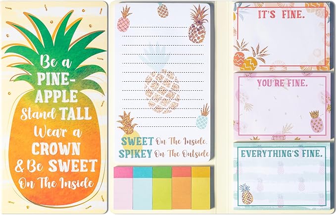 B1ykin Cute Sticky Note Set - Be A Pineapple Stand Tall Wear A Crown Be Sweet On The Inside Self-Stick Notes Pad, 550 Sheets Writing Memo Pages Sticky Notepad for Teacher Appreciation Gift (Pineapple)