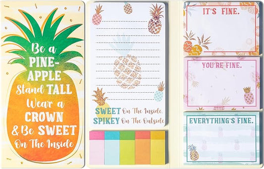 B1ykin Cute Sticky Note Set - Be A Pineapple Stand Tall Wear A Crown Be Sweet On The Inside Self-Stick Notes Pad, 550 Sheets Writing Memo Pages Sticky Notepad for Teacher Appreciation Gift (Pineapple)